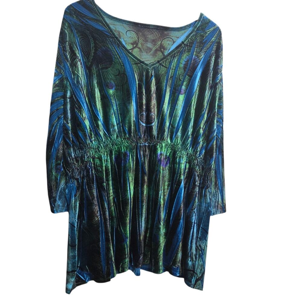 Cato Womens Crushed Velvet Peacock Tunic Empire Waist‎ SZ 26/28 Whismigoth Fairy